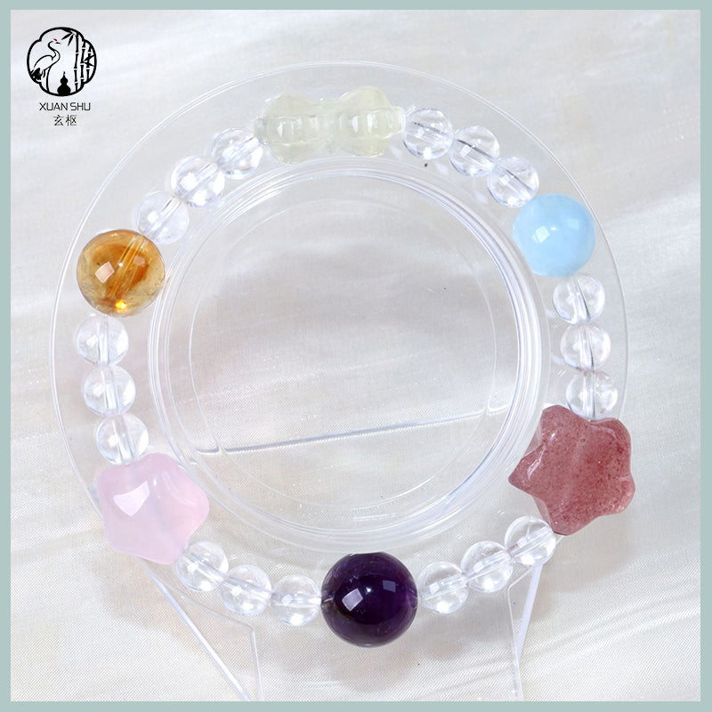 Natural Aquamarine, Clear Quartz & Yellow Topaz Multi-Gemstone Crystal Bracelet – Spiritual Energy & Positive Vibes