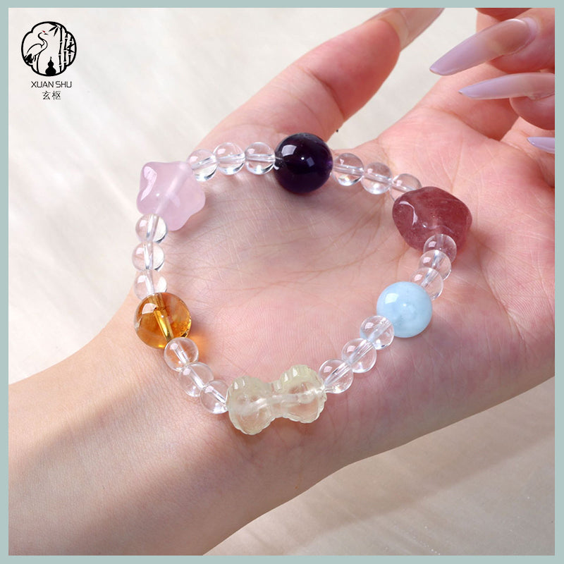 Natural Aquamarine, Clear Quartz & Yellow Topaz Multi-Gemstone Crystal Bracelet – Spiritual Energy & Positive Vibes