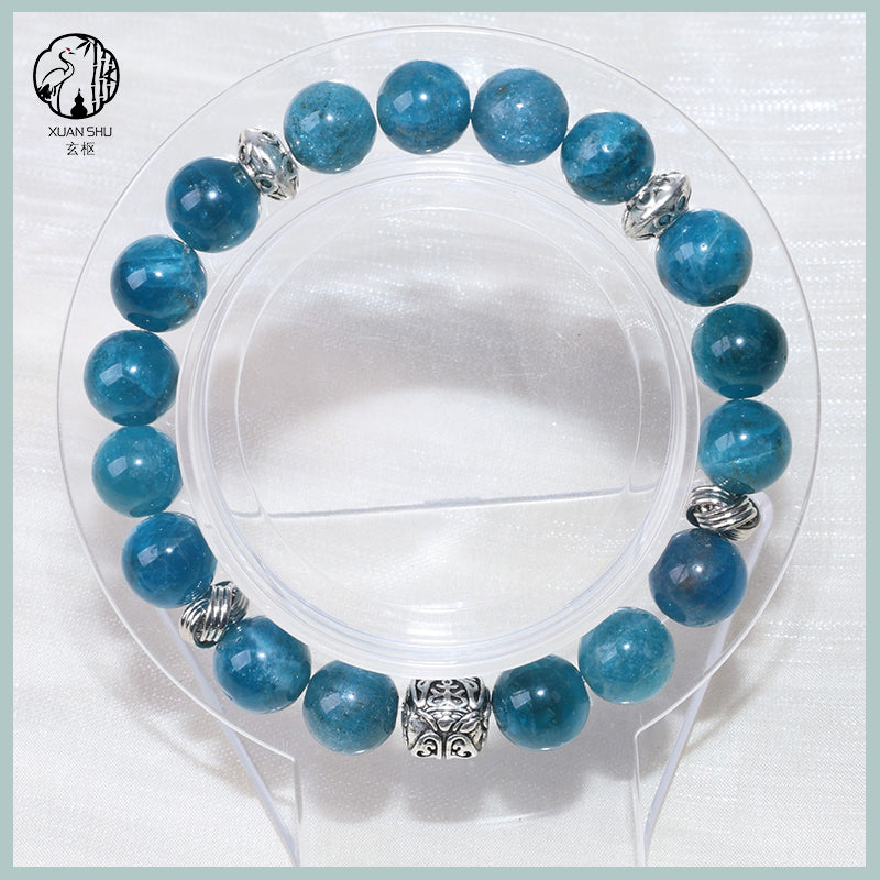Blue Apatite Vintage Spacer Beads Bracelet – Single-Strand Crystal Wrist Mala for Energy, Clarity & Spiritual Balance