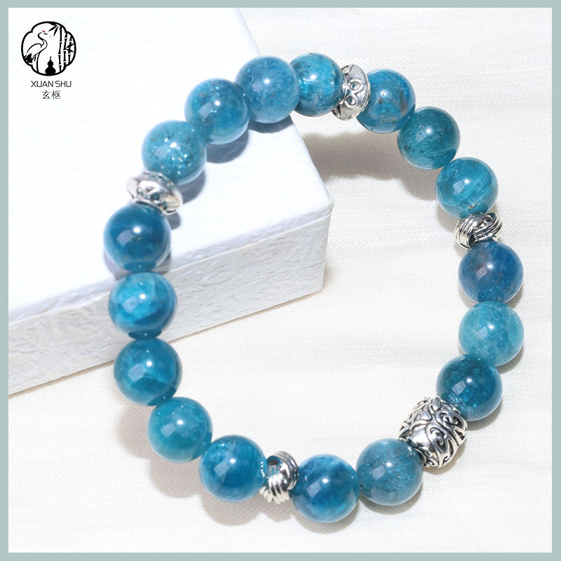 Blue Apatite Vintage Spacer Beads Bracelet – Single-Strand Crystal Wrist Mala for Energy, Clarity & Spiritual Balance
