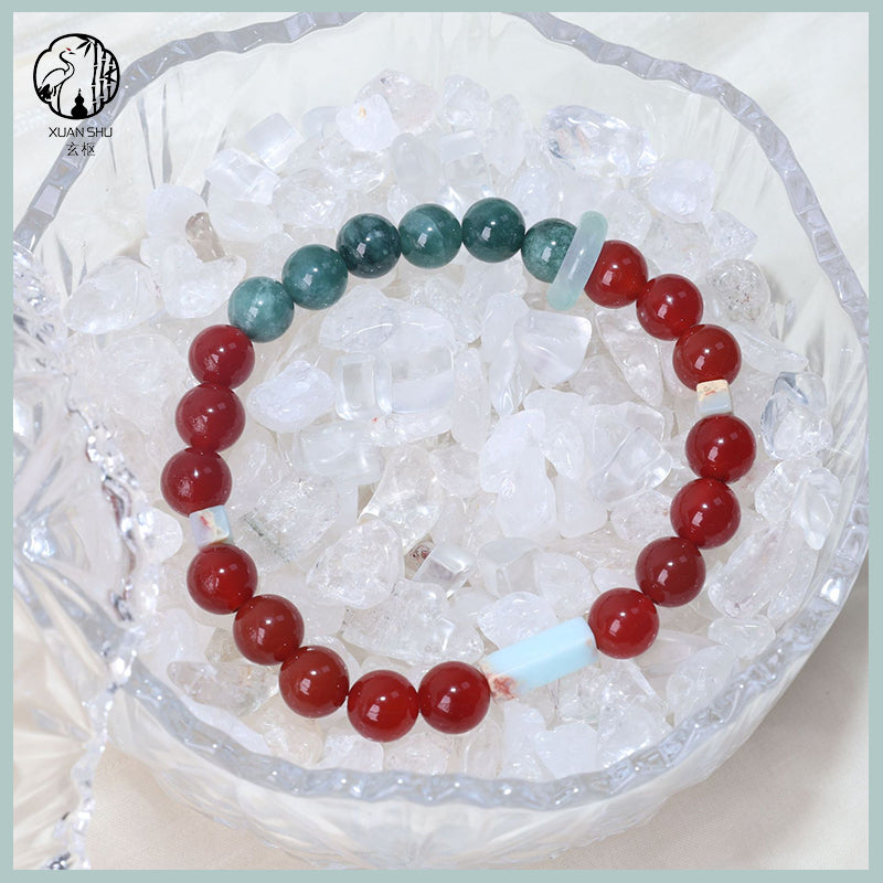 Blue Jade & Red Agate Beaded Bracelet – Handmade Spiritual Jewelry