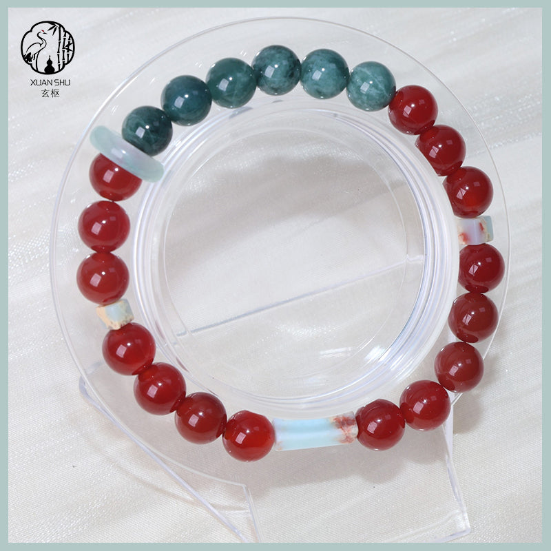 Blue Jade & Red Agate Beaded Bracelet – Handmade Spiritual Jewelry