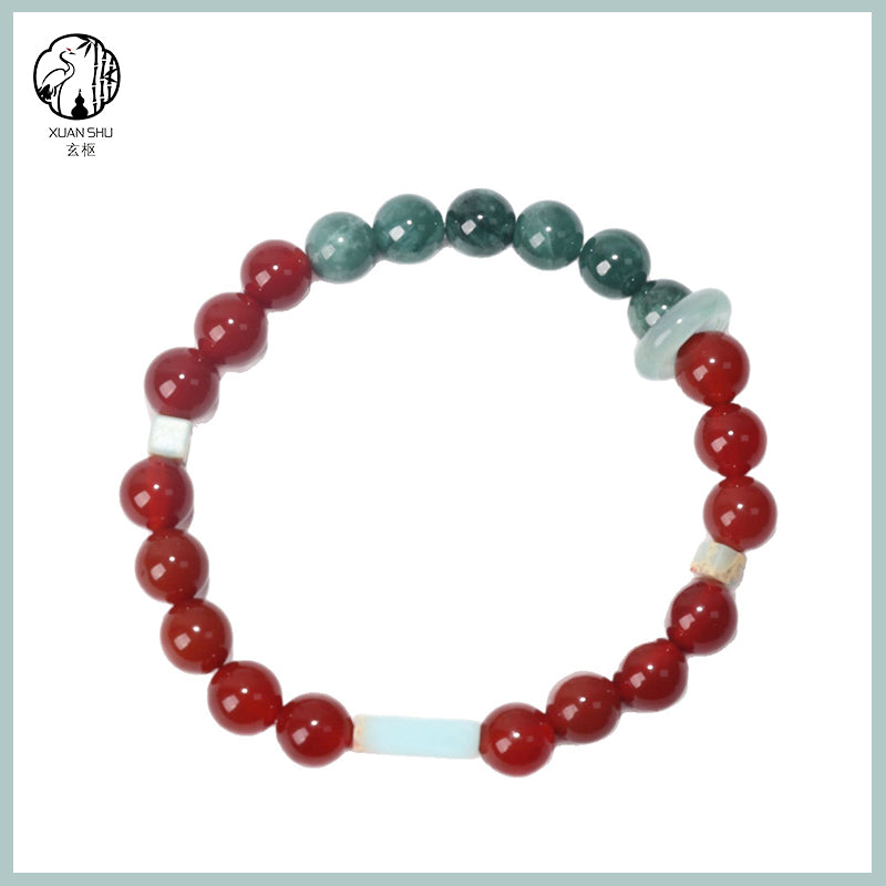 Blue Jade & Red Agate Beaded Bracelet – Handmade Spiritual Jewelry