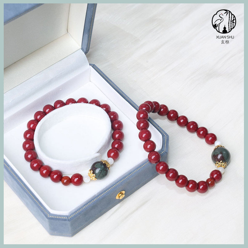 Natural Cinnabar & Purple Gold Sand with Green Phantom Quartz Bracelet – Wealth, Protection & Spiritual Balance