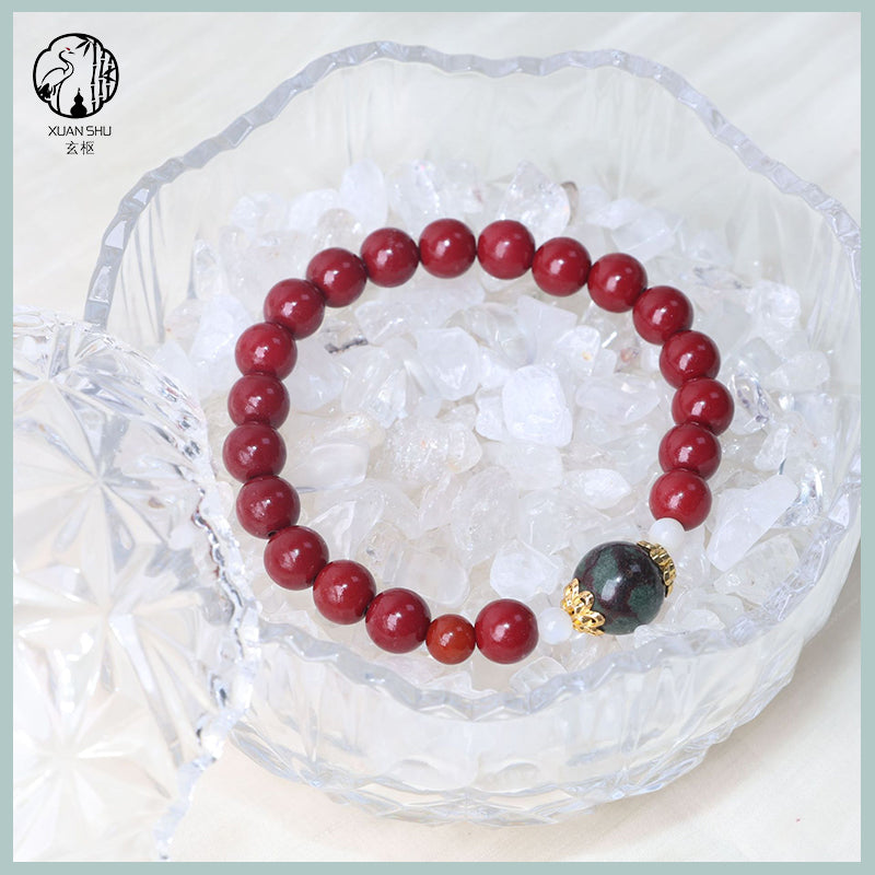Natural Cinnabar & Purple Gold Sand with Green Phantom Quartz Bracelet – Wealth, Protection & Spiritual Balance