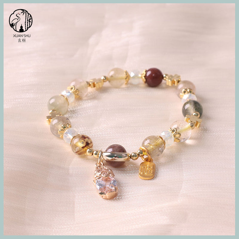 Natural Citrine with Colorful Rutilated Quartz Pixiu Bracelet – Attract Wealth, Luck & Prosperity