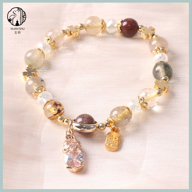 Natural Citrine with Colorful Rutilated Quartz Pixiu Bracelet – Attract Wealth, Luck & Prosperity