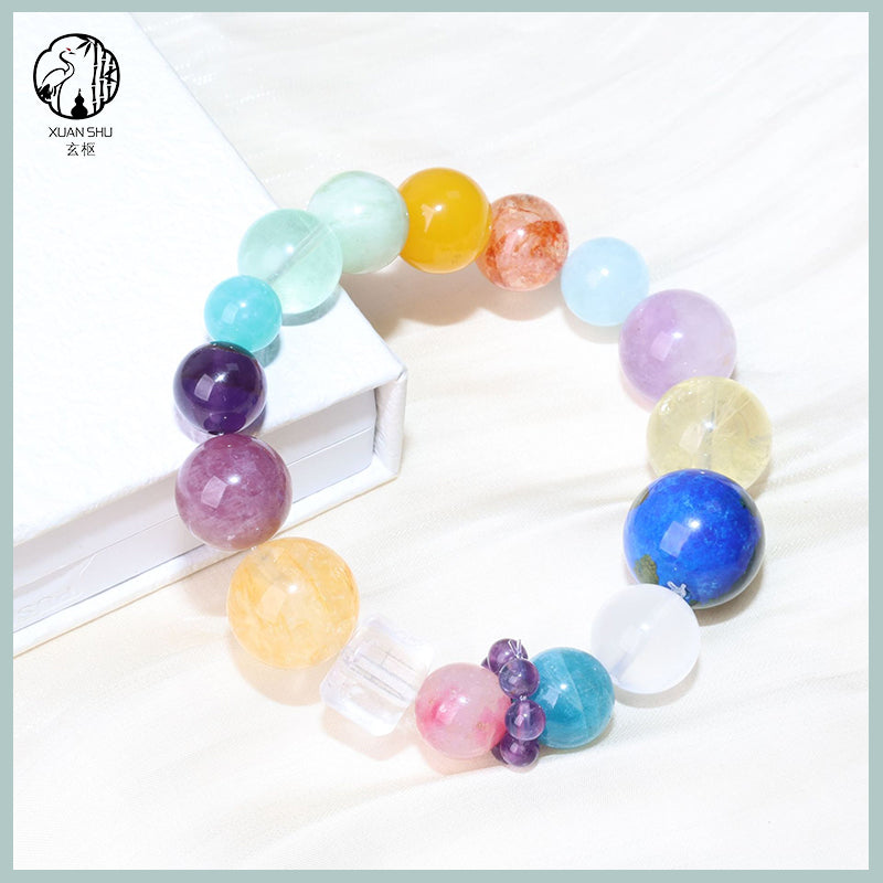 Natural Earth Agate & Lavender Amethyst 14-Crystal Multi-Stone Bracelet – Feng Shui Healing Gemstone Jewelry