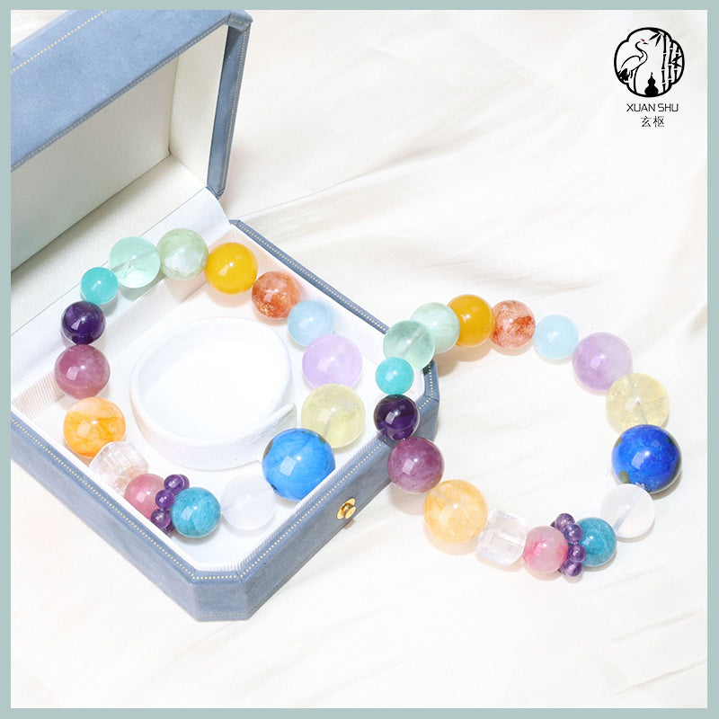 Natural Earth Agate & Lavender Amethyst 14-Crystal Multi-Stone Bracelet – Feng Shui Healing Gemstone Jewelry