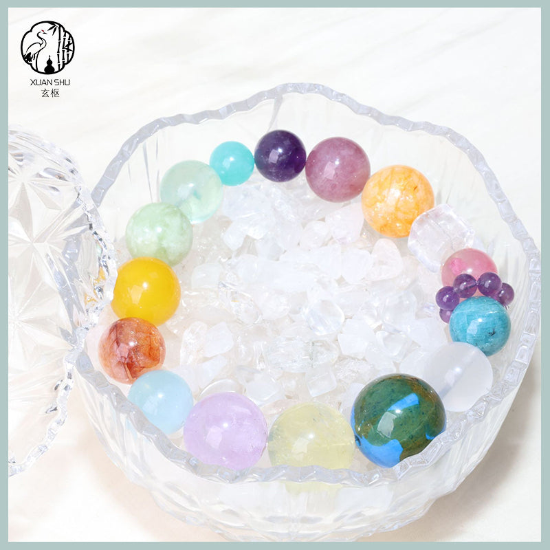 Natural Earth Agate & Lavender Amethyst 14-Crystal Multi-Stone Bracelet – Feng Shui Healing Gemstone Jewelry