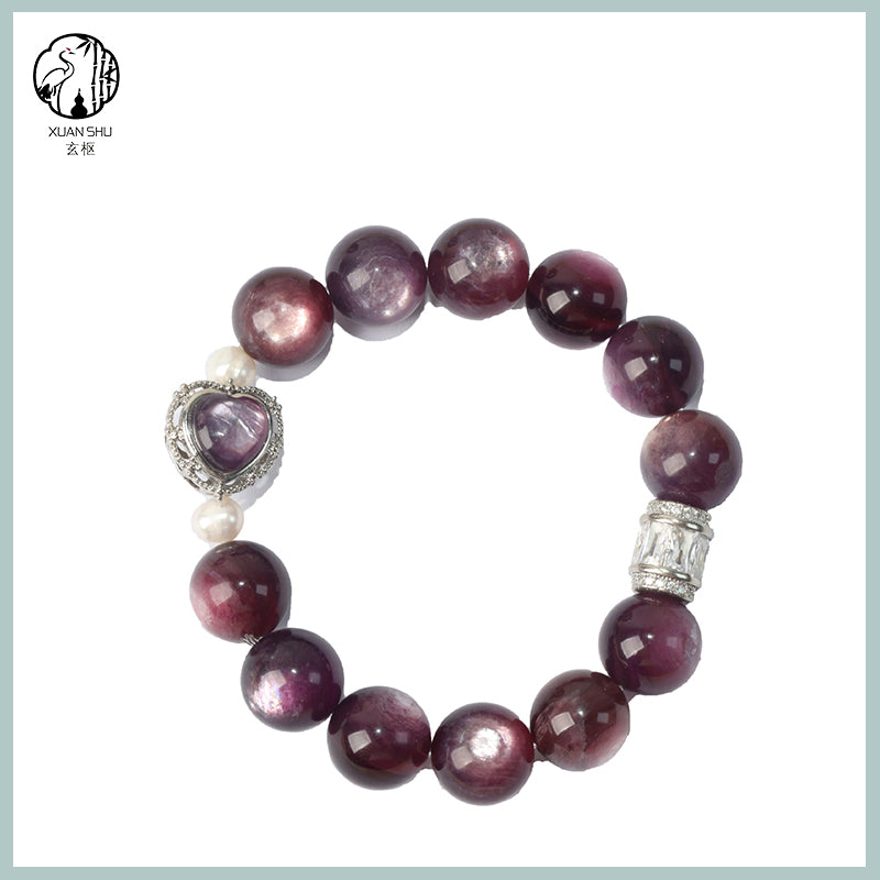 Purple Lepidolite & Gradient Heart Bracelet - Natural Crystal Jewelry for Emotional Balance & Inner Peace