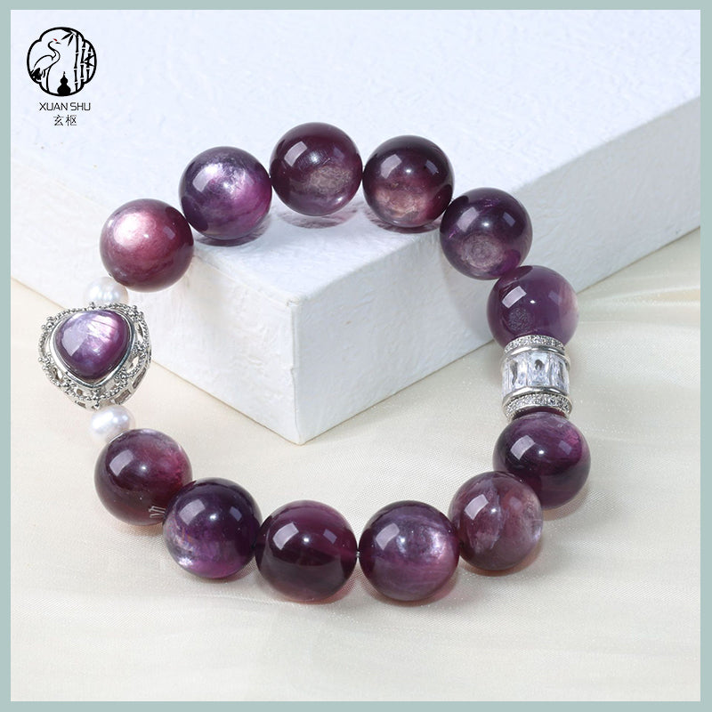 Purple Lepidolite & Gradient Heart Bracelet - Natural Crystal Jewelry for Emotional Balance & Inner Peace