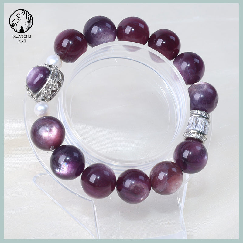 Purple Lepidolite & Gradient Heart Bracelet - Natural Crystal Jewelry for Emotional Balance & Inner Peace