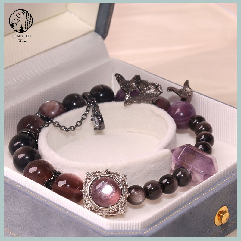 Natural Lepidolite Gradient Purple Heart Bracelet – Genuine Gemstone Beads for Emotional Balance & Positive Energy