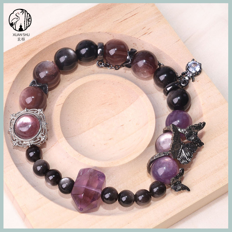 Natural Lepidolite Gradient Purple Heart Bracelet – Genuine Gemstone Beads for Emotional Balance & Positive Energy