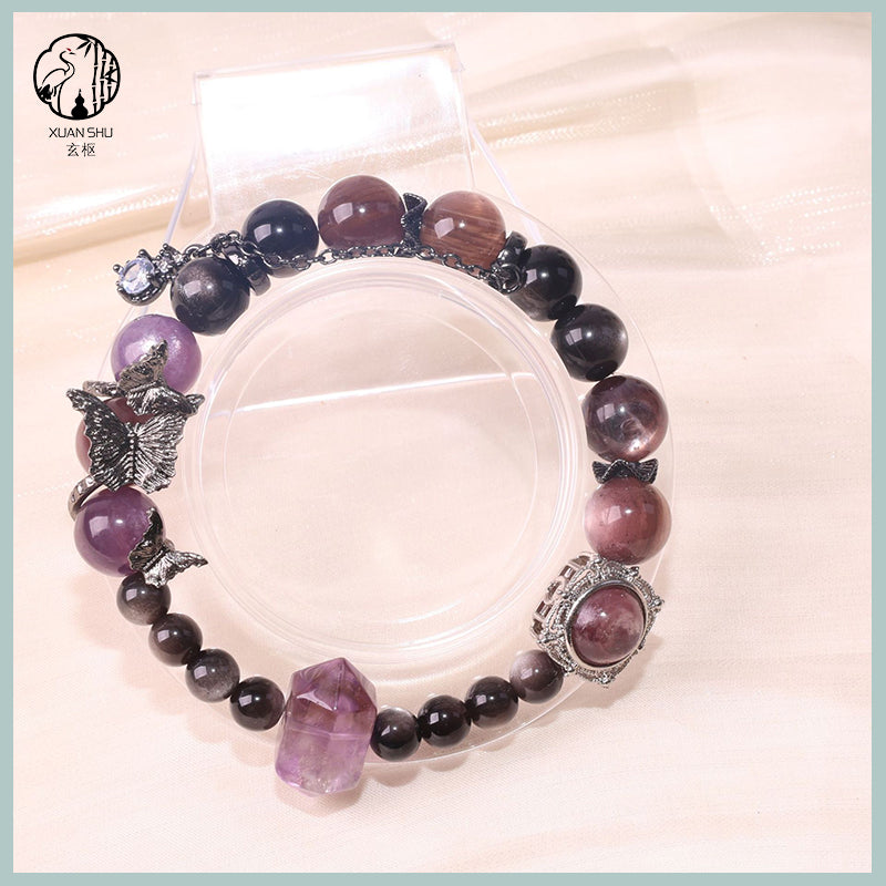 Natural Lepidolite Gradient Purple Heart Bracelet – Genuine Gemstone Beads for Emotional Balance & Positive Energy