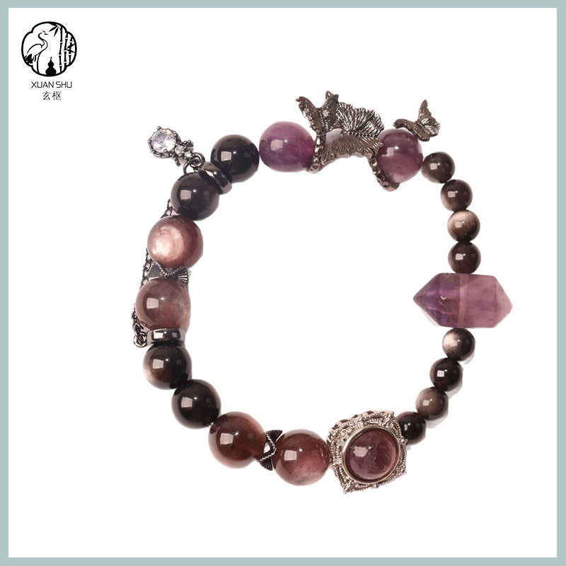 Natural Lepidolite Gradient Purple Heart Bracelet – Genuine Gemstone Beads for Emotional Balance & Positive Energy