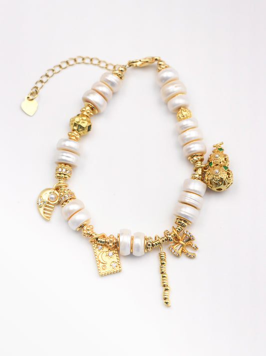 Natural Pearl Tablet & Gold-Plated Peanut Bracelet XUANSHU