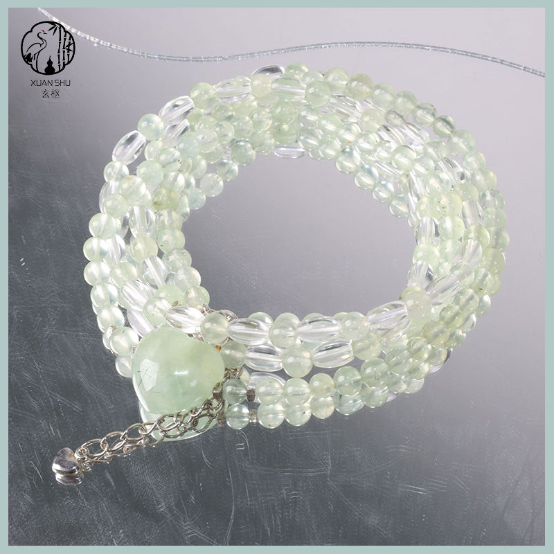 Natural Prehnite Heart Pendant Multi-Layer Crystal Bracelet – Healing & Energy Jewelry