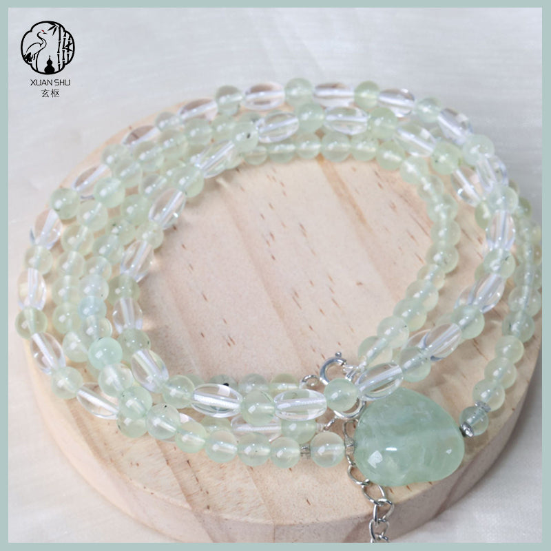 Natural Prehnite Heart Pendant Multi-Layer Crystal Bracelet – Healing & Energy Jewelry