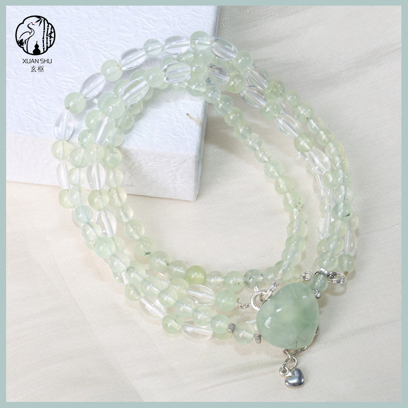 Natural Prehnite Heart Pendant Multi-Layer Crystal Bracelet – Healing & Energy Jewelry