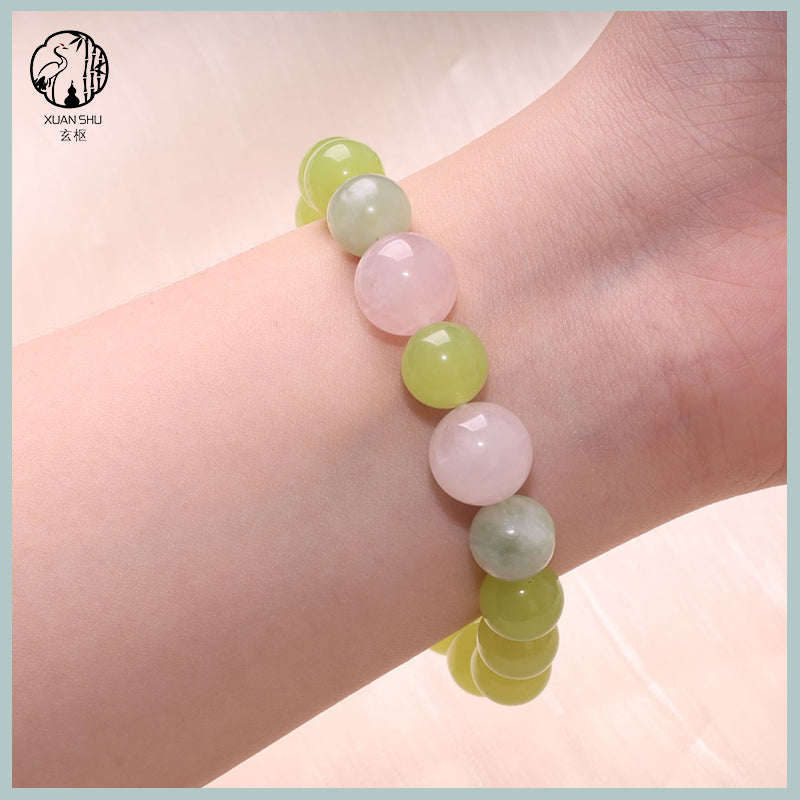 Natural Prehnite, Xiuyan Jade & Madagascar Rose Quartz Bracelet – Healing Energy, Love & Emotional Balance