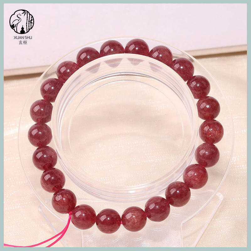 Natural Red Strawberry Quartz Bracelet – Single Loop Crystal for Love, Luck & Positive Energy