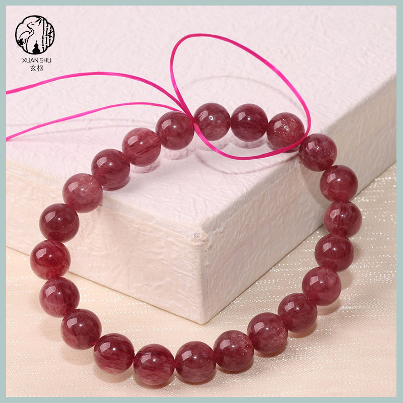 Natural Red Strawberry Quartz Bracelet – Single Loop Crystal for Love, Luck & Positive Energy