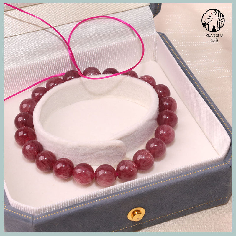 Natural Red Strawberry Quartz Bracelet – Single Loop Crystal for Love, Luck & Positive Energy