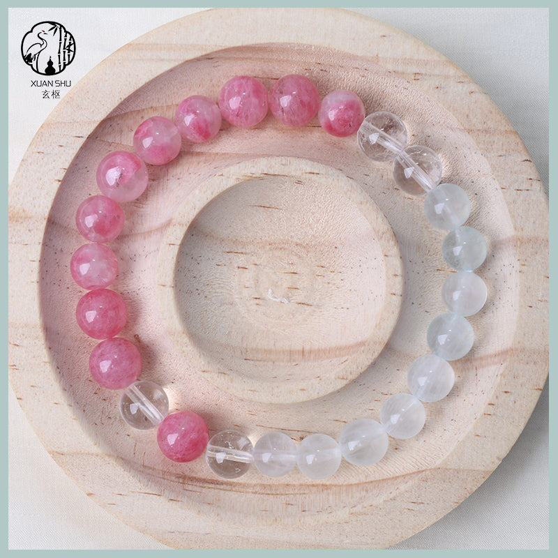 Natural Rhodochrosite & White Quartz Gradient Beaded Bracelet – Genuine Crystal Jewelry for Emotional Healing & Balance
