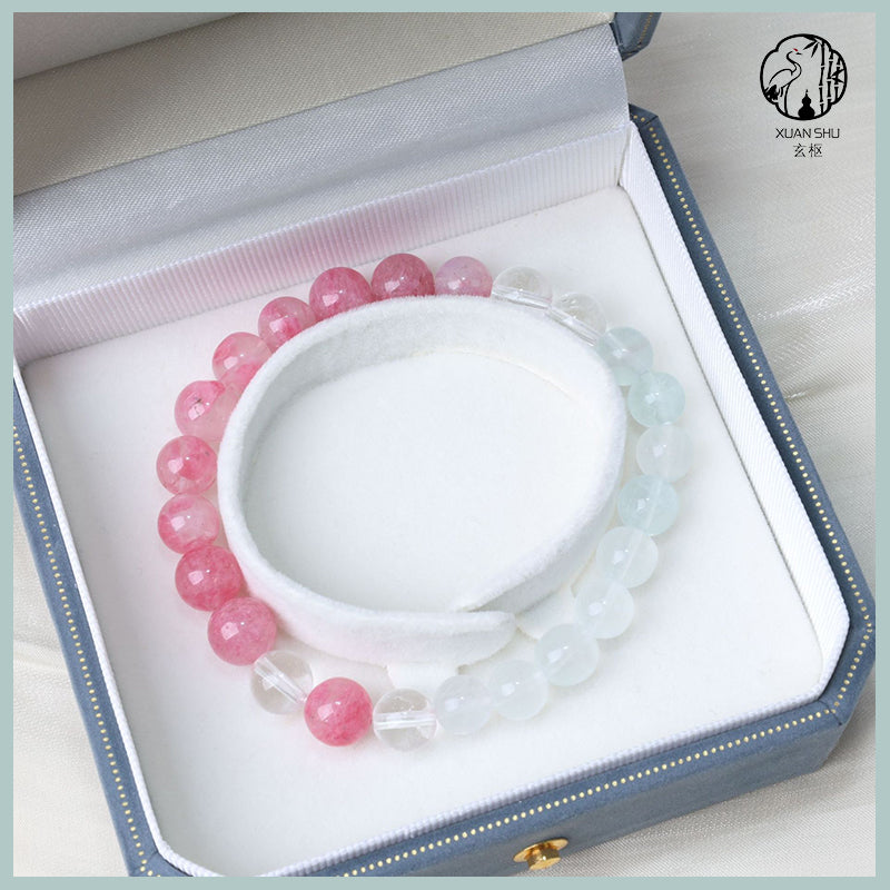 Natural Rhodochrosite & White Quartz Gradient Beaded Bracelet – Genuine Crystal Jewelry for Emotional Healing & Balance