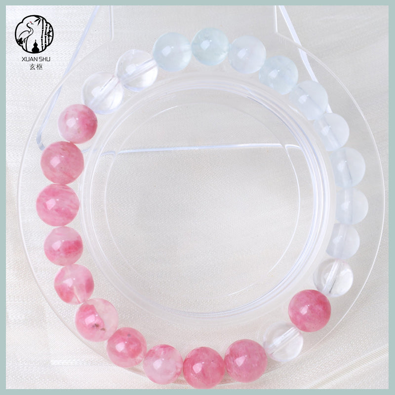 Natural Rhodochrosite & White Quartz Gradient Beaded Bracelet – Genuine Crystal Jewelry for Emotional Healing & Balance