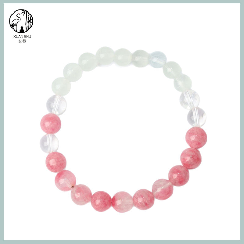 Natural Rhodochrosite & White Quartz Gradient Beaded Bracelet – Genuine Crystal Jewelry for Emotional Healing & Balance