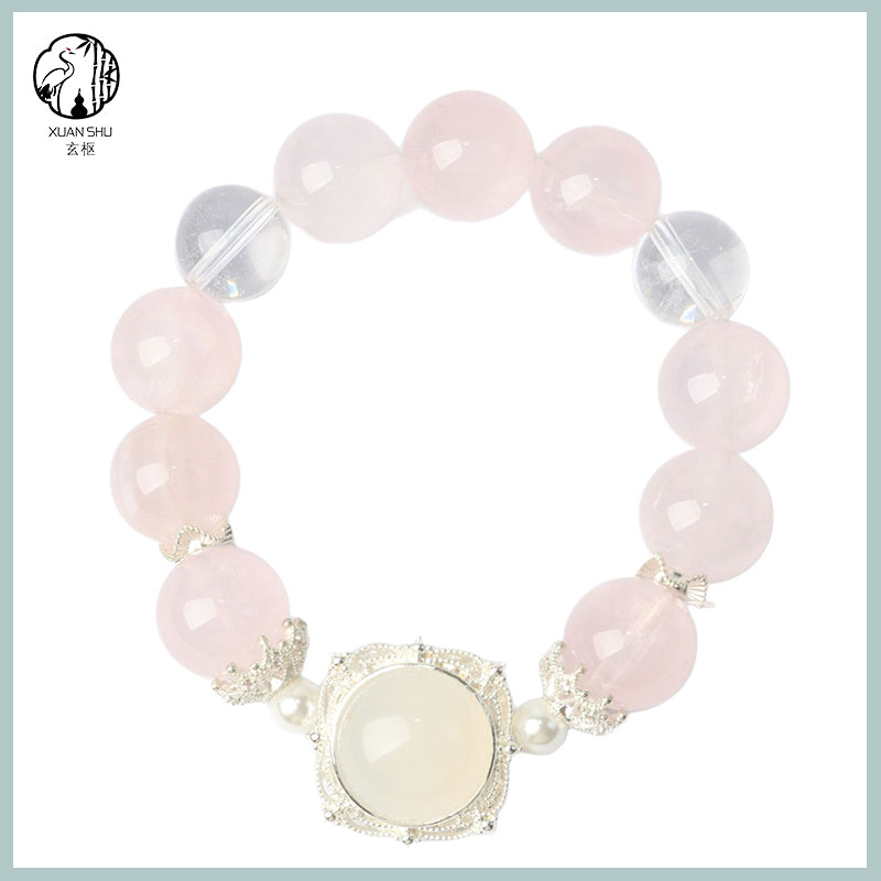 Natural Rose Quartz & White Agate Crystal Bracelet – Feng Shui Magic Energy Beads for Love & Protection