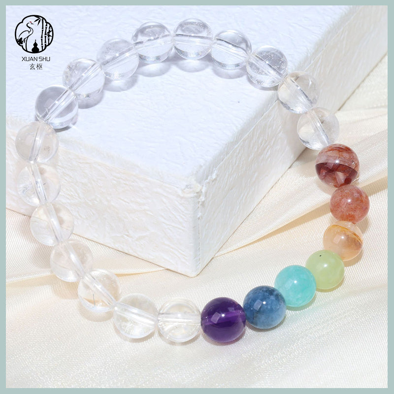 Natural Seven-Color Multi-Gemstone Crystal Bracelet – Energy Healing & Chakra Balancing Jewelry
