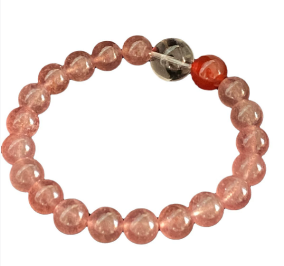 Pink Strawberry Quartz & Red Agate Crystal Bracelet – Enhance Relationships & Love Energy