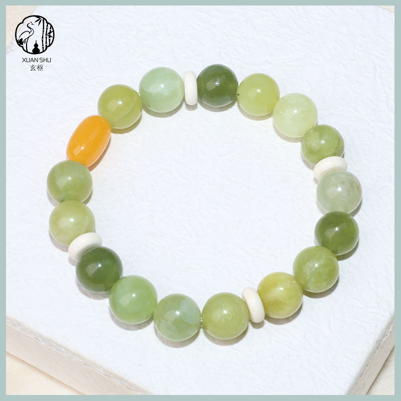 Yellow Chalcedony with Xiuyu Jade Beaded Bracelet – Luck, Balance & Positive Energy