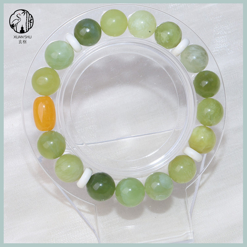 Yellow Chalcedony with Xiuyu Jade Beaded Bracelet – Luck, Balance & Positive Energy