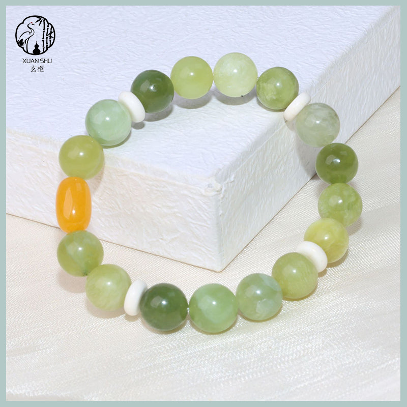 Yellow Chalcedony with Xiuyu Jade Beaded Bracelet – Luck, Balance & Positive Energy