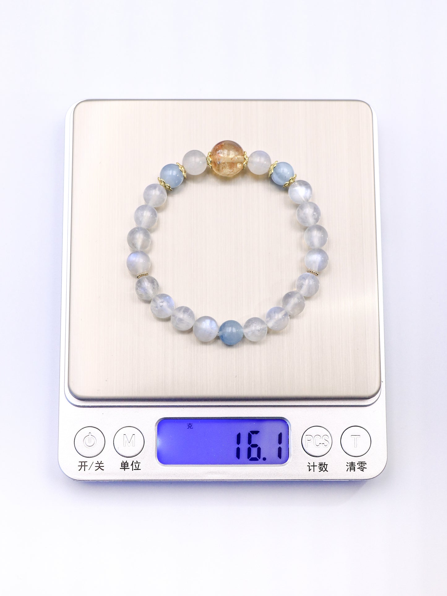 Moonstone, Citrine & Aquamarine Bracelet – Water-Earth-Fire Energy Healing