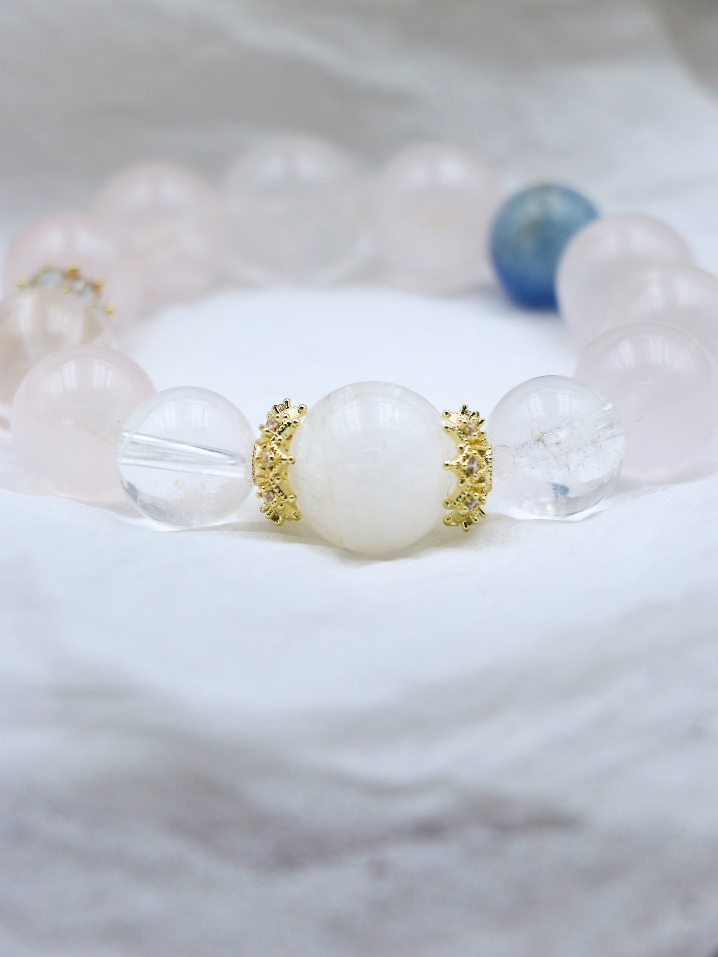 Natural Rose Quartz Hexagram Bracelet – Aquamarine & White Phantom Crystal for Love, Wisdom & Energy Healing