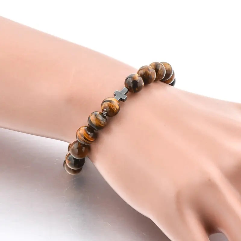 22-Piece Natural Tiger's Eye Beaded Bracelet-Protection against evil