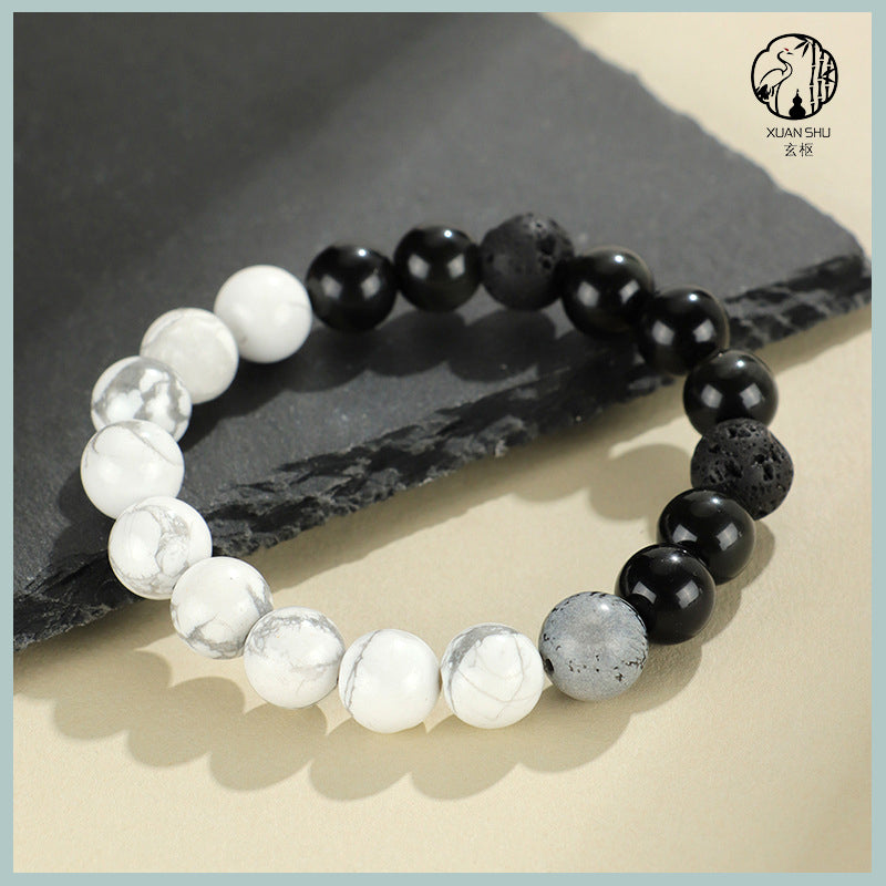 Obsidian Snowflake Lava Stone Couple Tai Chi Bracelet – Enhance Relationship Luck and Foster Trust and Harmony