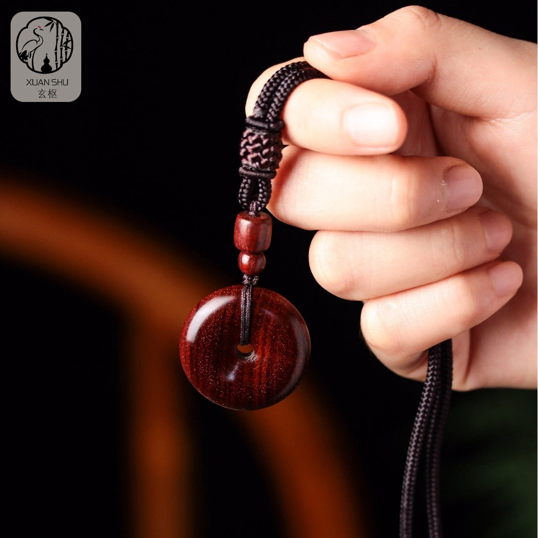 Old Zitan Wood Peace Pendant Necklace - Feng Shui Protection & Harmony