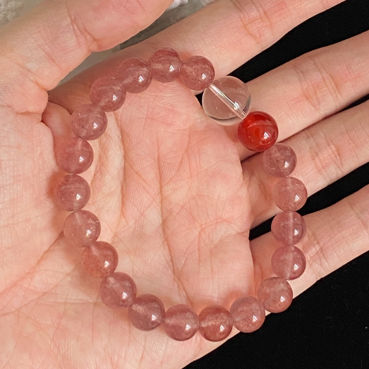 Pink Strawberry Quartz & Red Agate Crystal Bracelet – Enhance Relationships & Love Energy