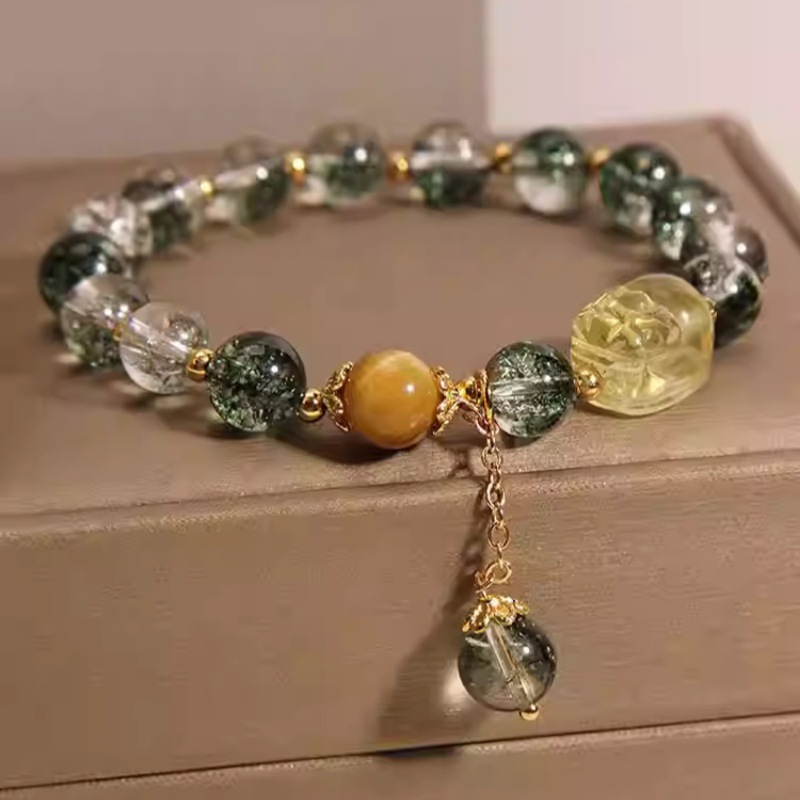 Sakura Green Phantom & Natural Citrine Pixiu Bracelet - Crystal Energy for Wealth, Protection & Emotional Healing Xuan Shu