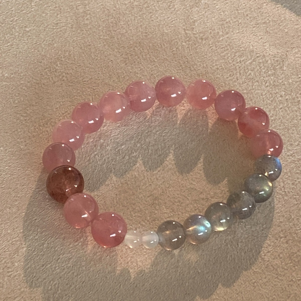 Natural Amethys Moonstone & Strawberry Quartz Bracelet – Balance Energy & Enhance Intuition