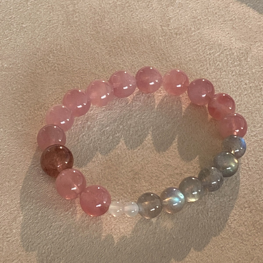 Natural Amethys Moonstone & Strawberry Quartz Bracelet – Balance Energy & Enhance Intuition