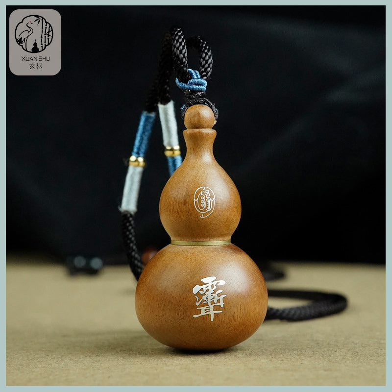 Zao Wood Inlaid Silver Purple Weiqi Gourd Pendant – Beidou Seven Stars & Taoist Symbols for Protection and Spiritual Energy