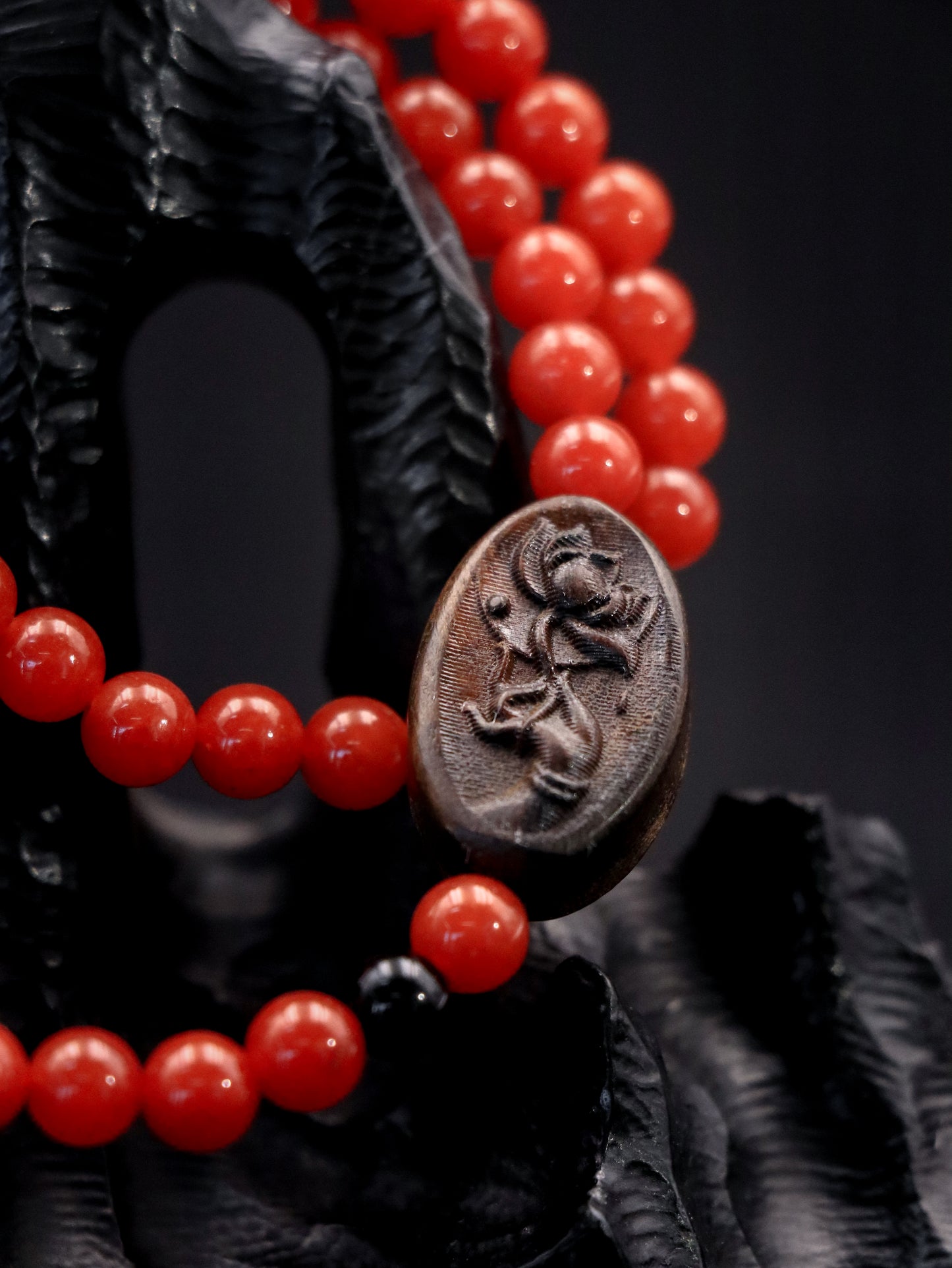Spiritual Harmony Bracelet - Red Agate, Green Jade & Agarwood Rose Charm